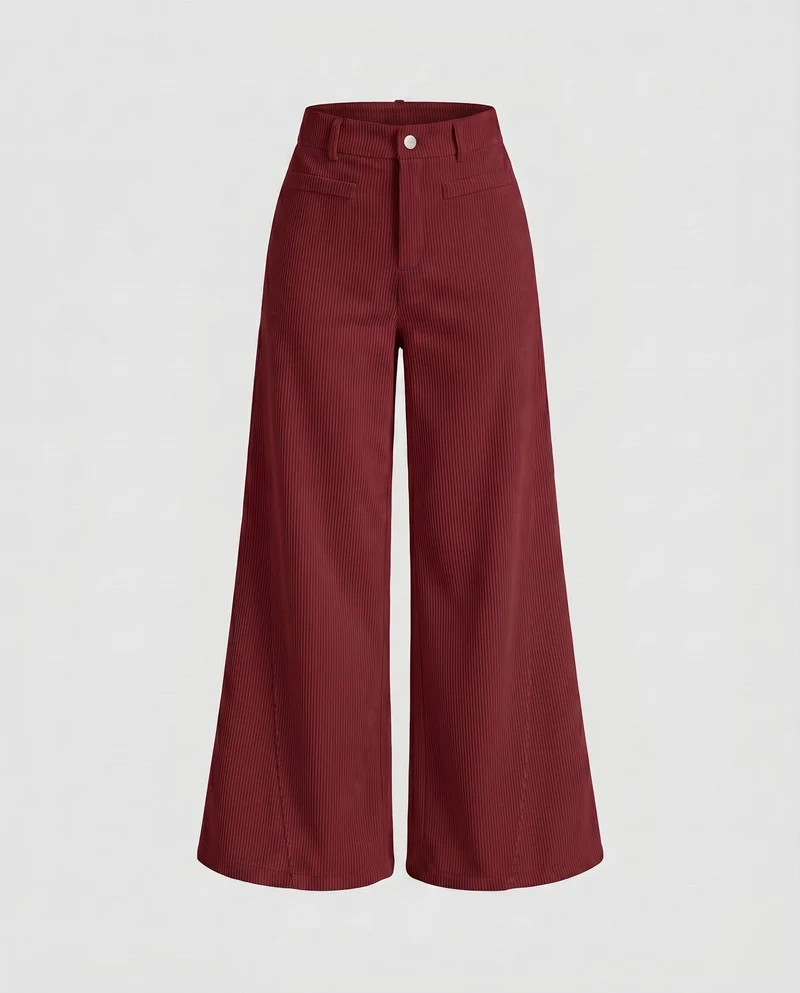 Damen weite Cord-Palazzo-Hose mit hoher Taille
