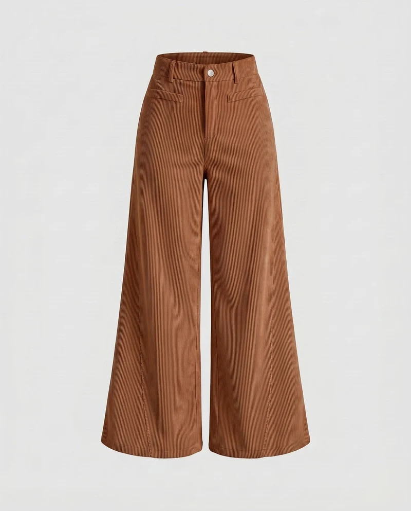 Damen weite Cord-Palazzo-Hose mit hoher Taille