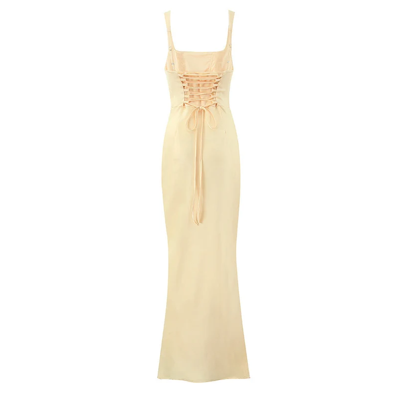 Damen Maxikleid mit elegantem Quadrat-Ausschnitt und raffinierten Drapierungen