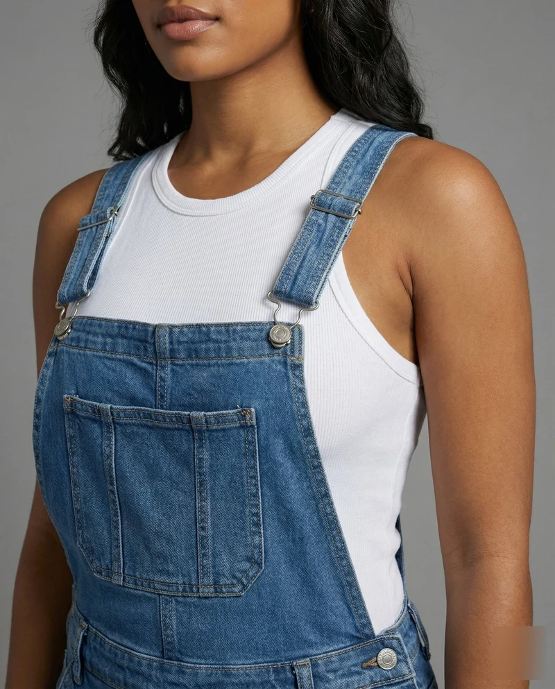 Damen Lockere Weites Bein Denim Denim-Latzhose
