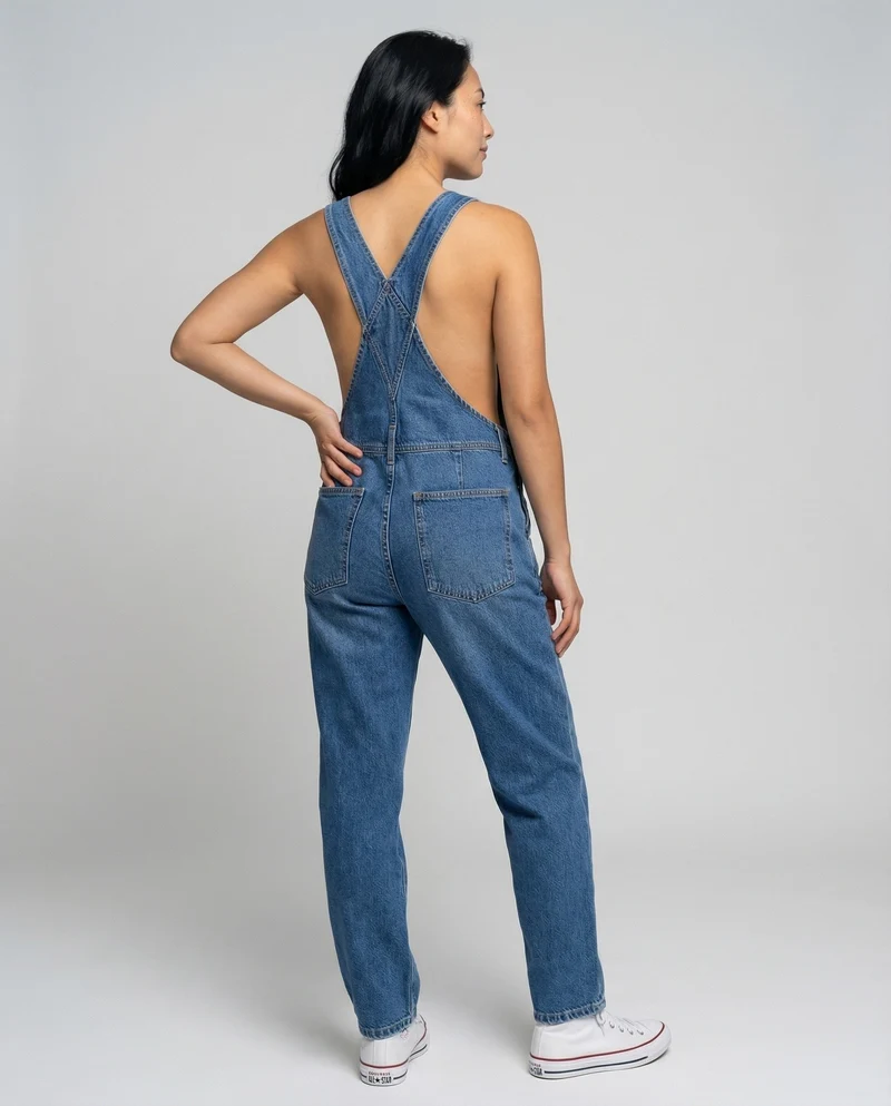 Damen Lockere Weites Bein Denim Denim-Latzhose