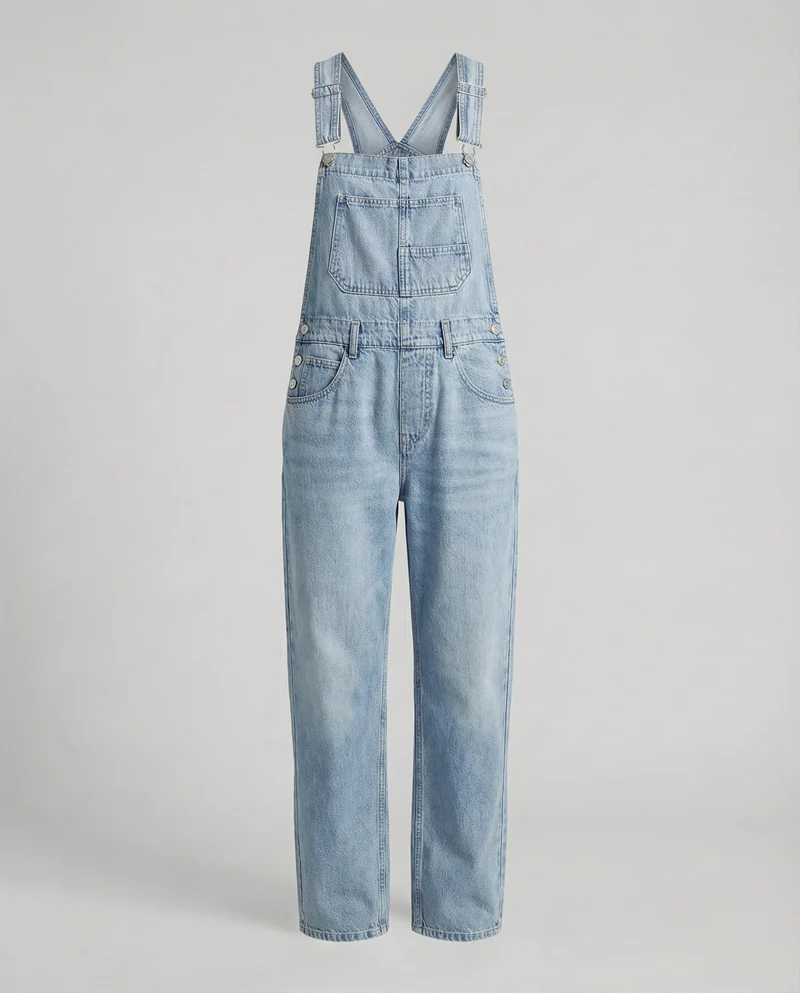 Damen Lockere Weites Bein Denim Denim-Latzhose