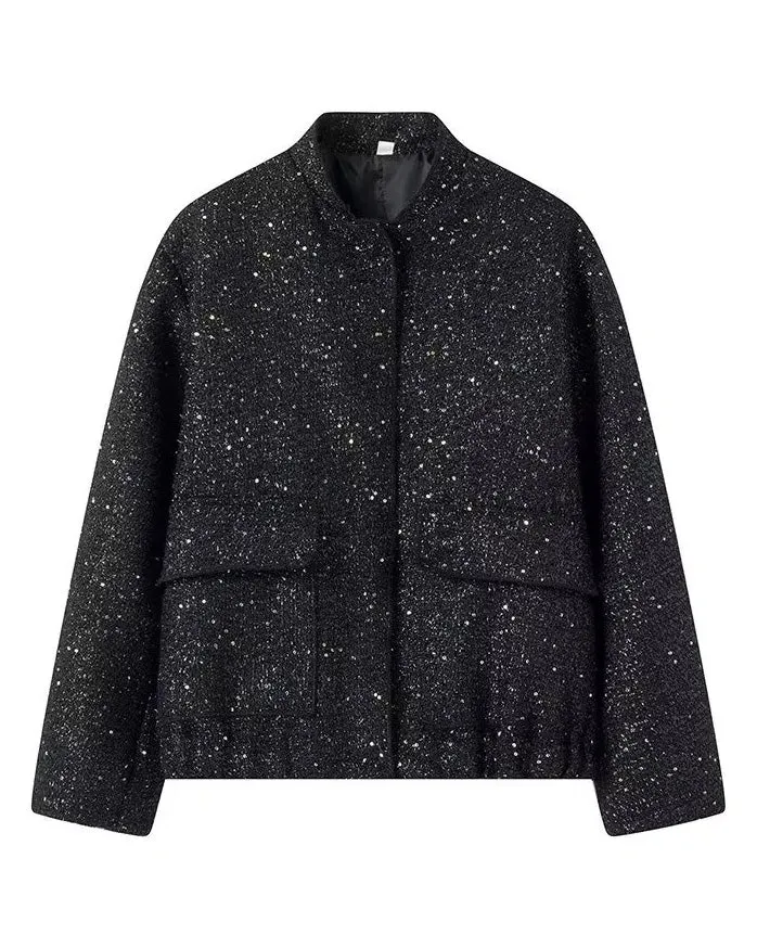Gold Pailletten Stehkragenjacke