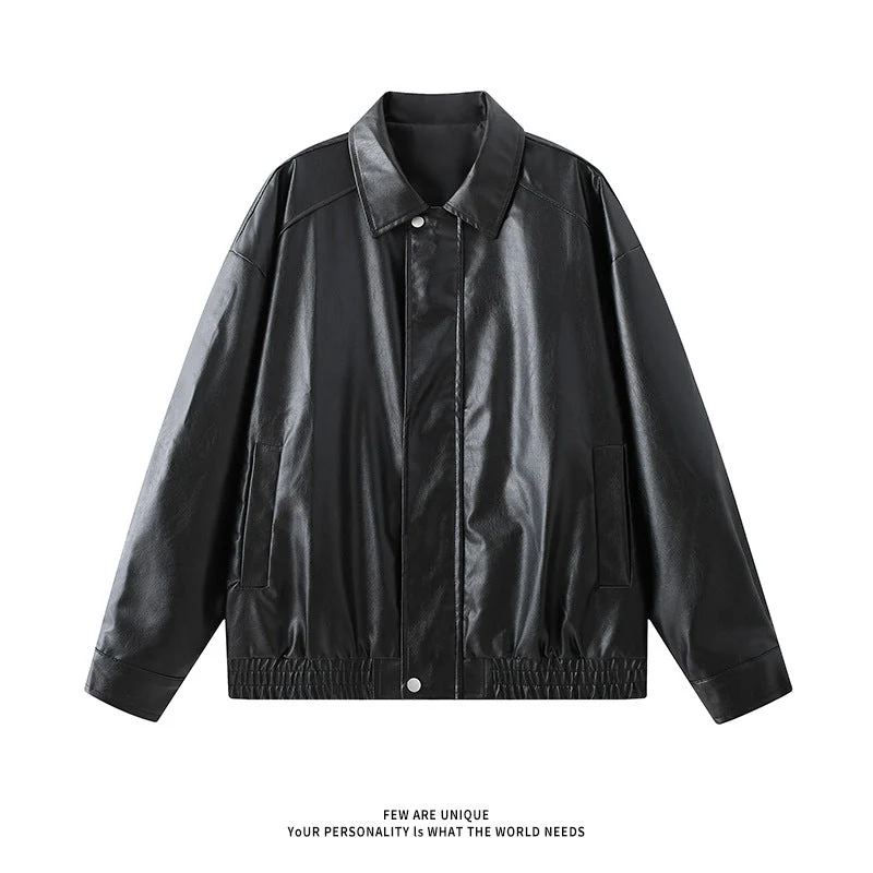 Herren elegante Kunstlederjacke mit elastischem Bund