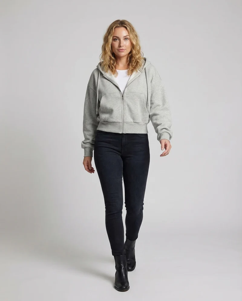 Damen Kapuzen-Sweatjacke Voluminöse Ballonärmel