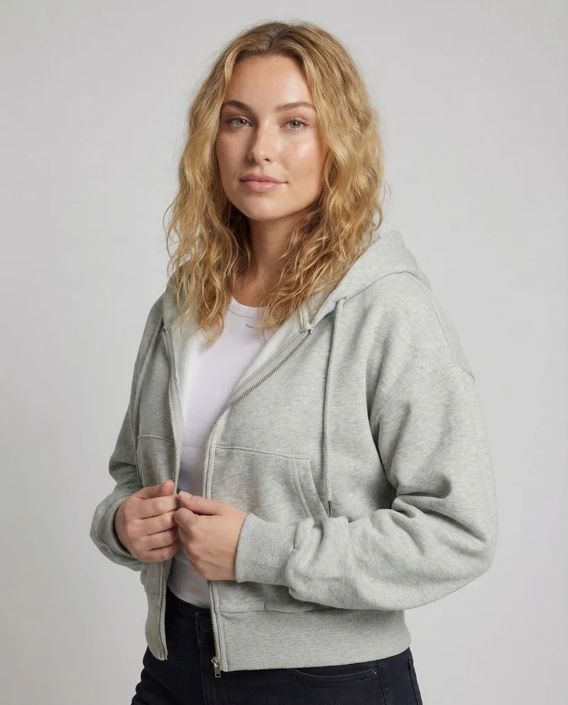 Damen Kapuzen-Sweatjacke Voluminöse Ballonärmel