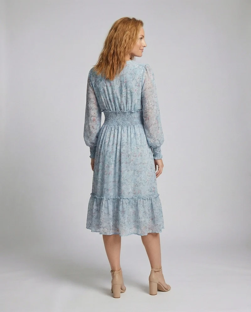 Damen Romantische Stufenvolant Polyester-Mix Stufen-Maxikleid