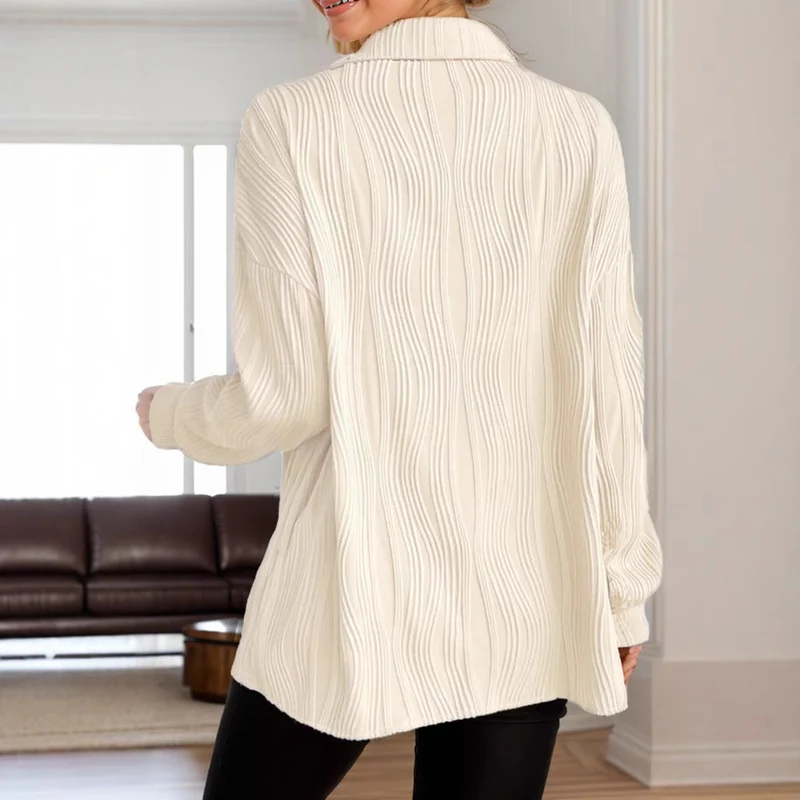 Damen charmante Bluse mit strukturiertem Rippenmuster und eleganter Knopfleiste Nord Taschen