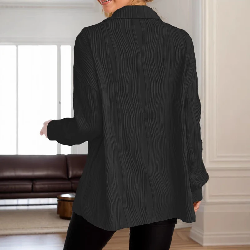 Damen charmante Bluse mit strukturiertem Rippenmuster und eleganter Knopfleiste Nord Taschen