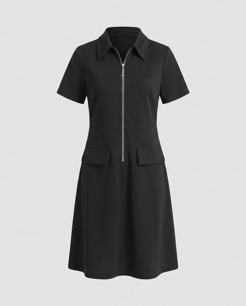 Damen Polo-Kleid mit praktischem Reißverschluss und Taschen
