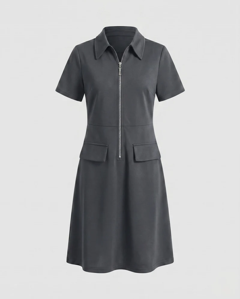 Damen Polo-Kleid mit praktischem Reißverschluss und Taschen