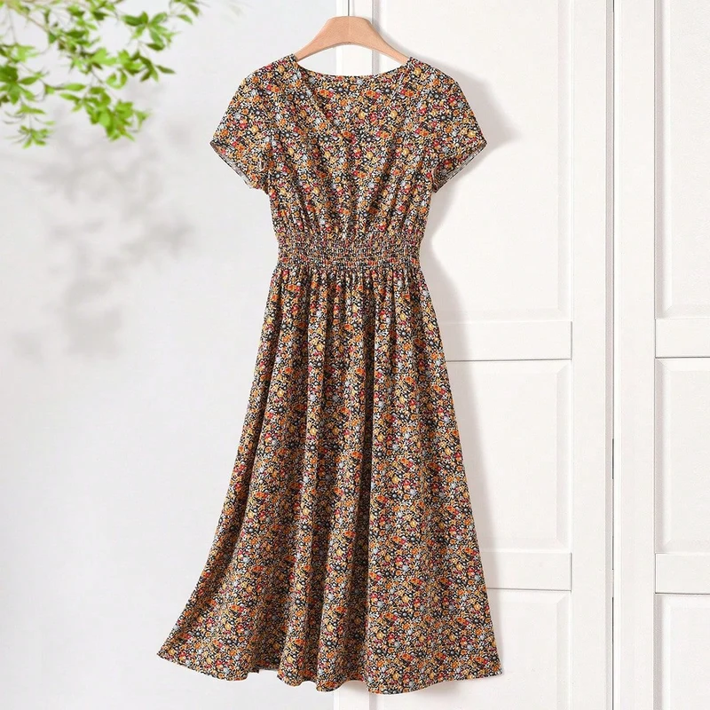 Damen Sommerliches Midikleid mit elastischem Bund und floralen Mustern