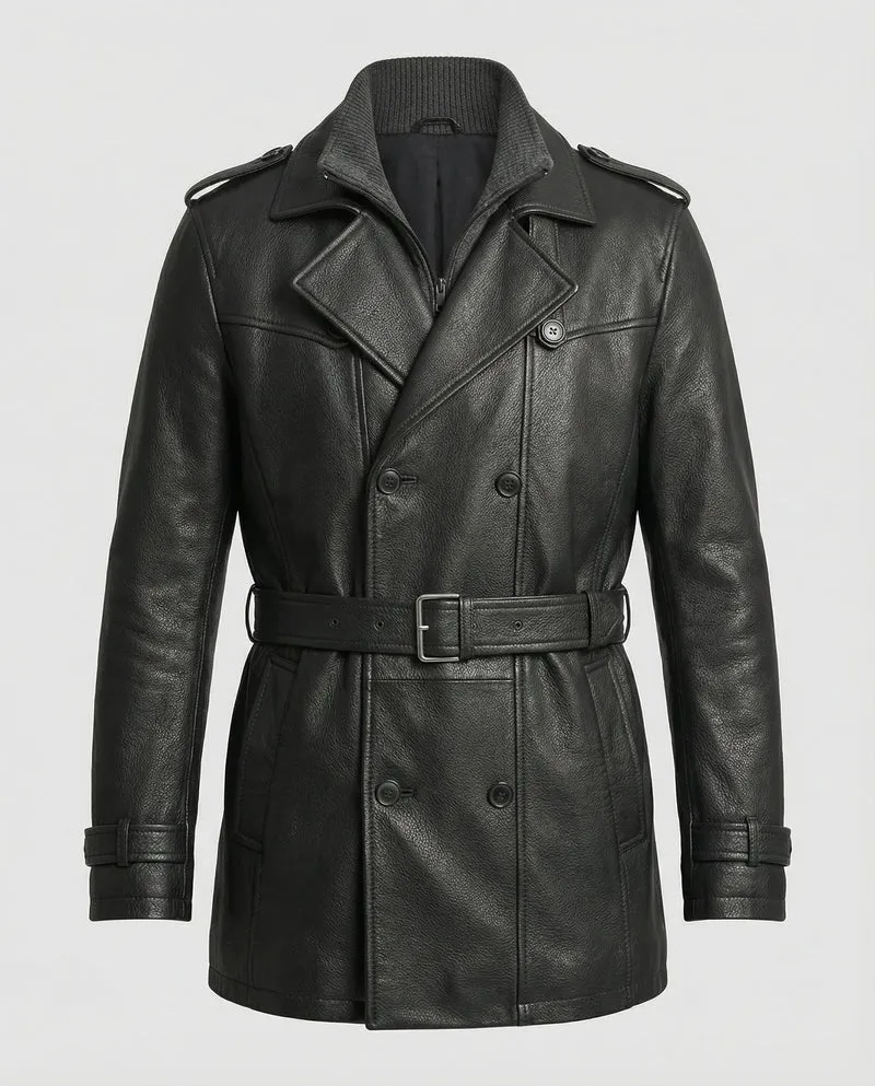 Doppelreihiger Leder-Trenchcoat Herren - Arvani