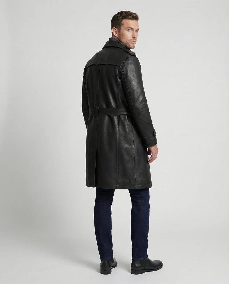 Doppelreihiger Leder-Trenchcoat Herren - Arvani