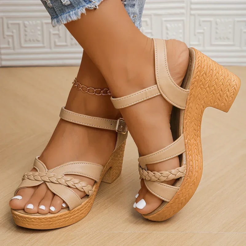 Plattform High-Heels-Sandalen mit Knöchelriemen