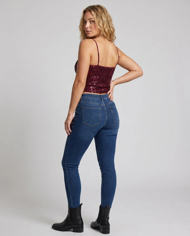 Damen Glitzerndes Spaghetti-Top aus funkelndem Material Nord Taschen