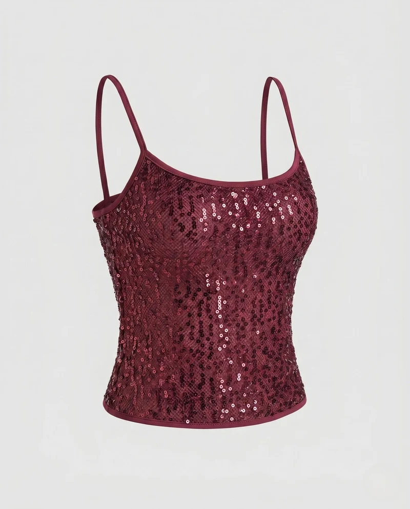 Damen Glitzerndes Spaghetti-Top aus funkelndem Material Nord Taschen