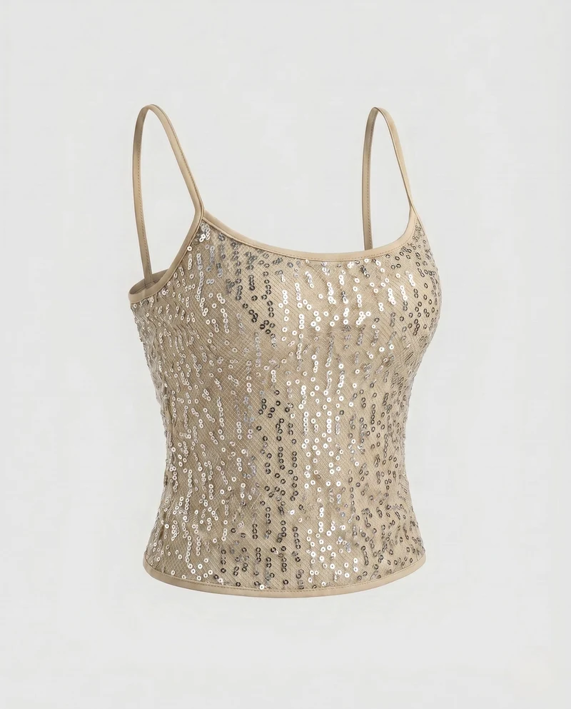 Damen Glitzerndes Spaghetti-Top aus funkelndem Material Nord Taschen