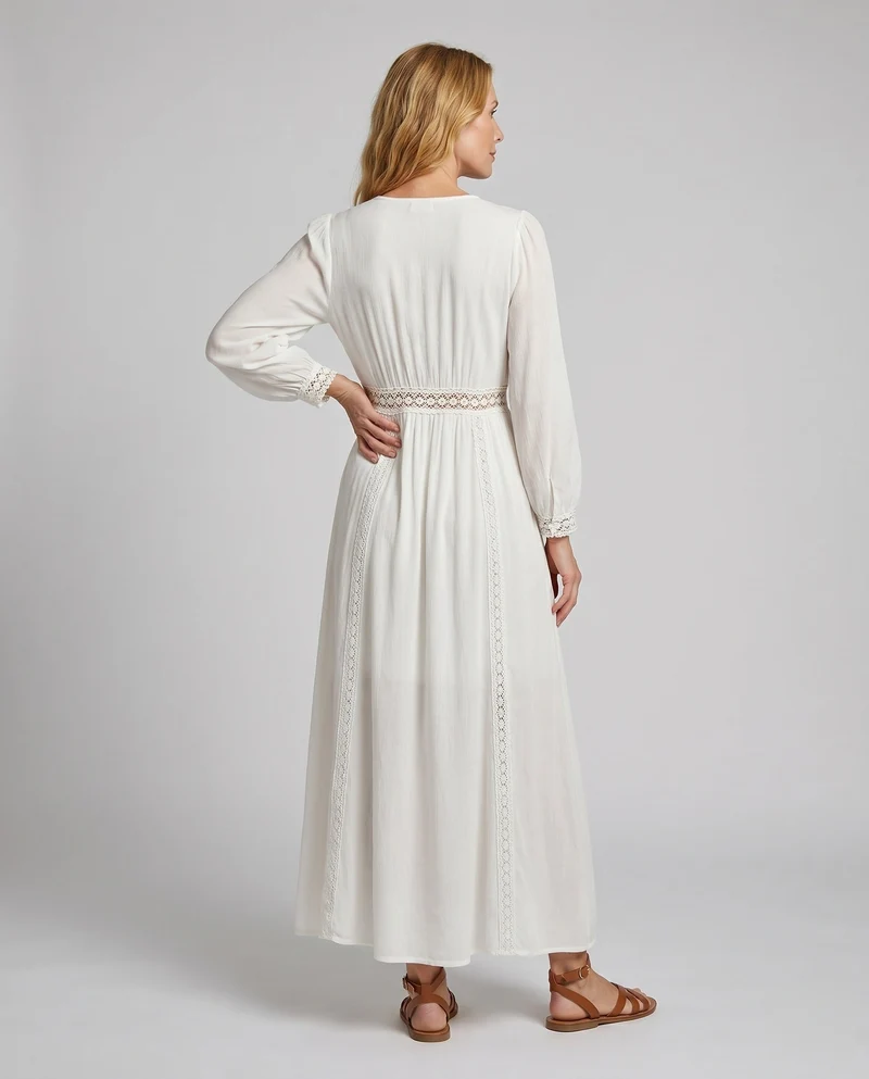 Damen Maxikleid mit elegantem Lochmuster und voluminösen Ärmeln Nord Taschen