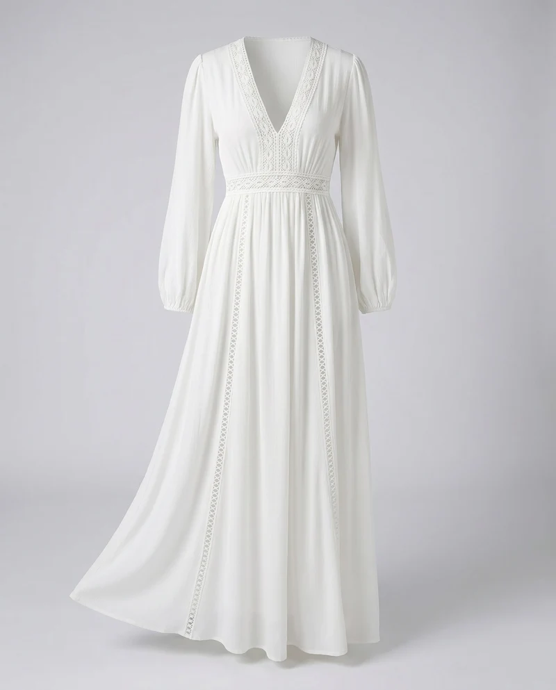 Damen Maxikleid mit elegantem Lochmuster und voluminösen Ärmeln Nord Taschen