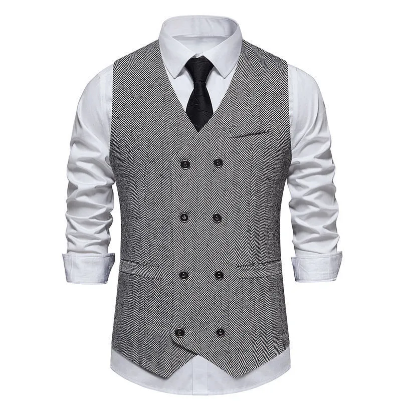 Herren elegante Doppelreiher-Weste im strukturierten Design