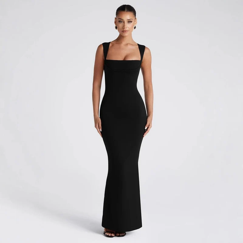 Damen Elegantes Langarm-Bodycon-Kleid mit quadratischem Ausschnitt und figurbetontem Schnitt