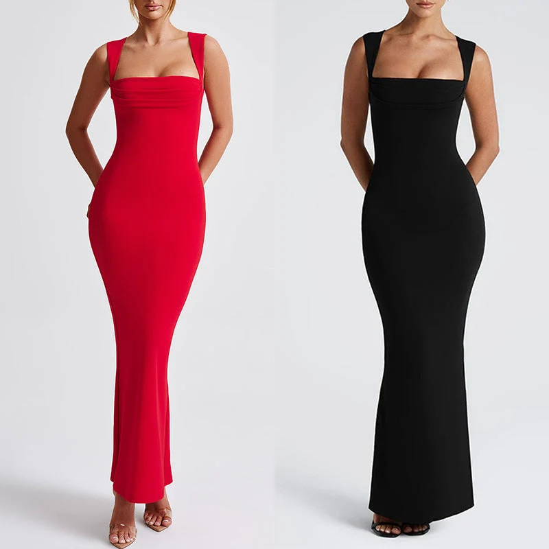 Damen Elegantes Langarm-Bodycon-Kleid mit quadratischem Ausschnitt und figurbetontem Schnitt