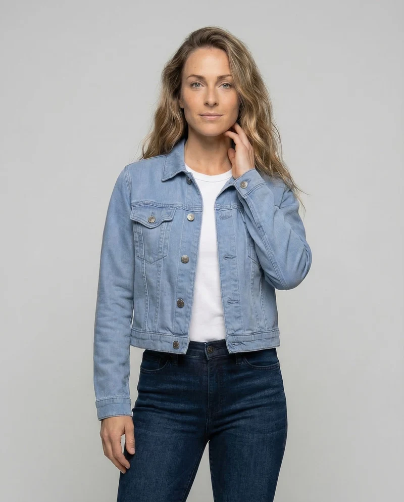 Damen Jeansjacke Kurz Brusttaschen