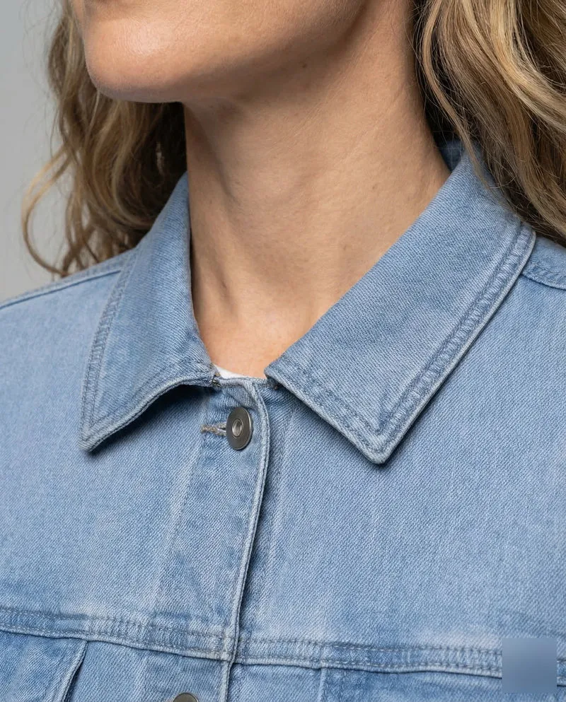 Damen Jeansjacke Kurz Brusttaschen