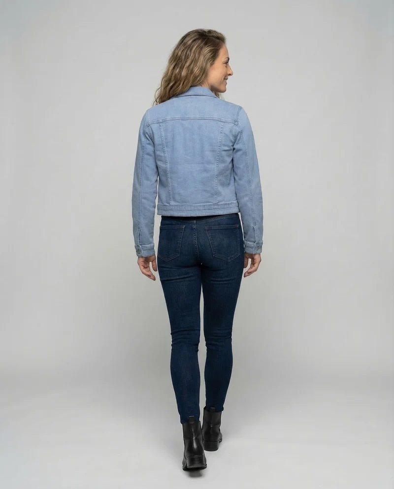 Damen Jeansjacke Kurz Brusttaschen