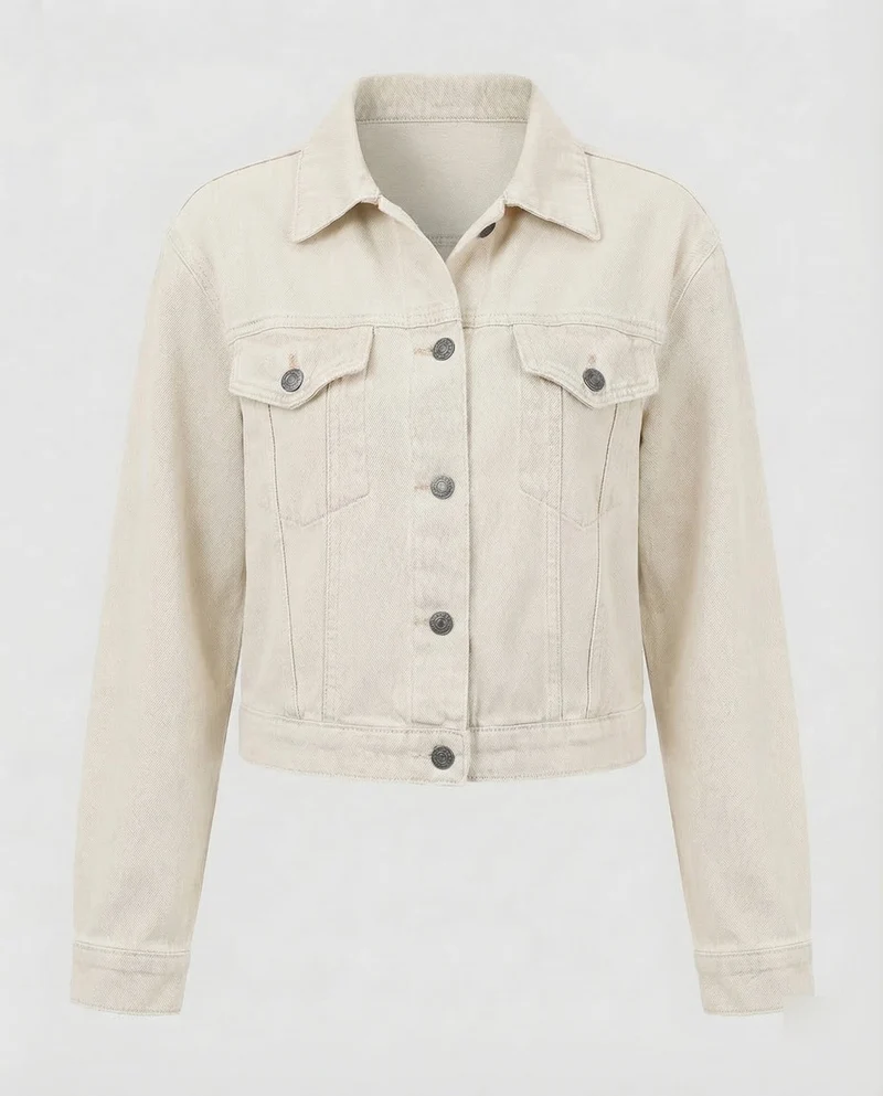 Damen Jeansjacke Kurz Brusttaschen