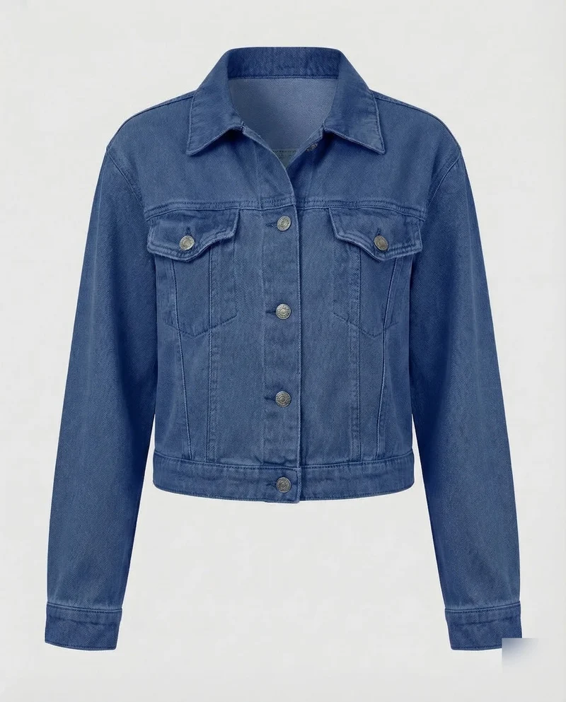 Damen Jeansjacke Kurz Brusttaschen
