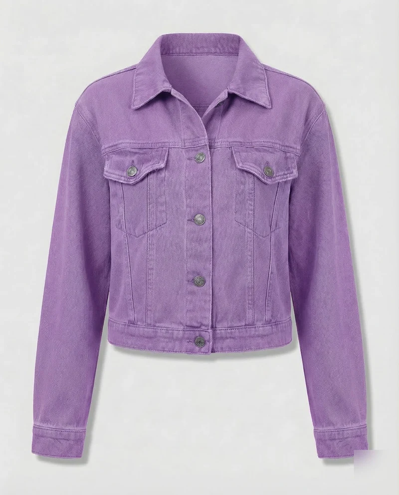Damen Jeansjacke Kurz Brusttaschen