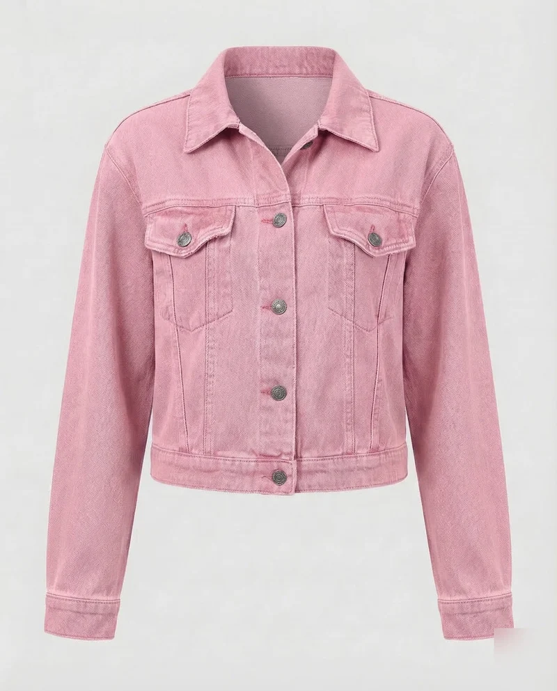 Damen Jeansjacke Kurz Brusttaschen