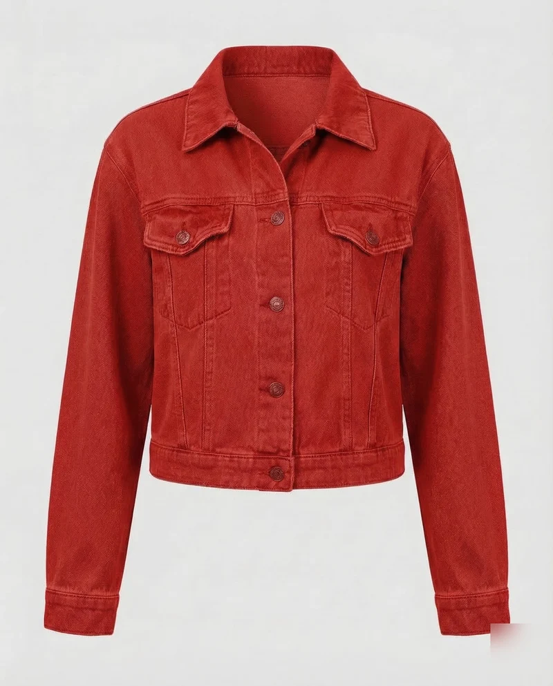Damen Jeansjacke Kurz Brusttaschen