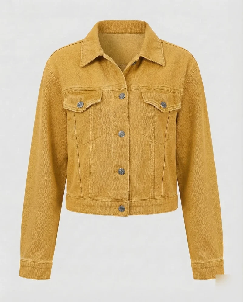 Damen Jeansjacke Kurz Brusttaschen