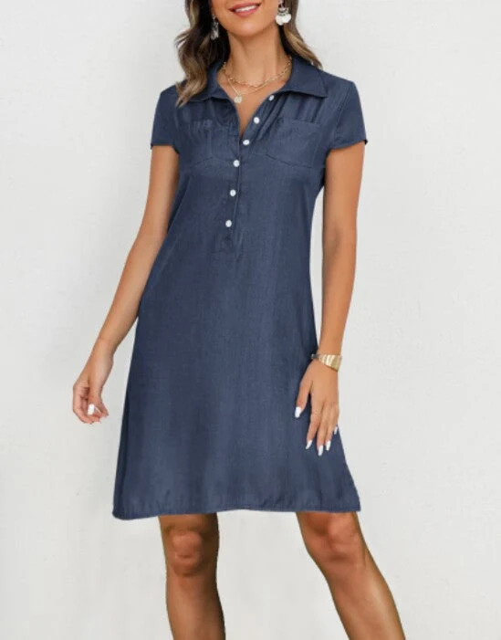 Damen Poloshirt-Kleid mit knöpfigem Ausschnitt und Brusttaschen