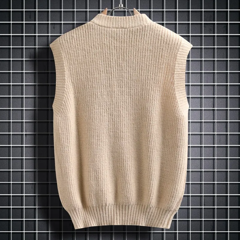 Herren ärmellose Strickjacke mit Zopfmuster und Knopfdetails