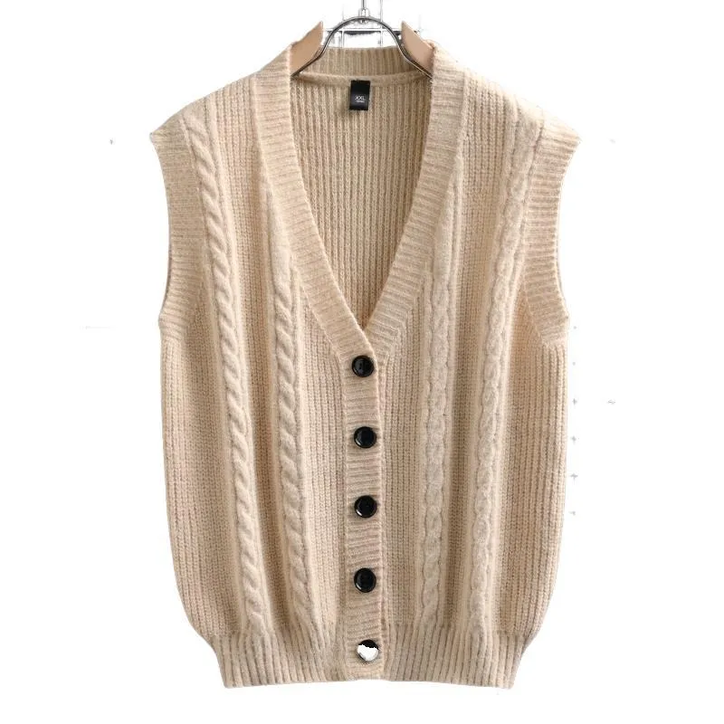Herren ärmellose Strickjacke mit Zopfmuster und Knopfdetails