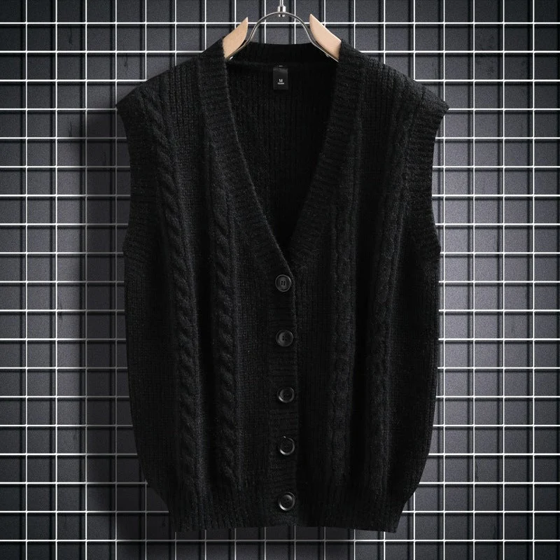 Herren ärmellose Strickjacke mit Zopfmuster und Knopfdetails