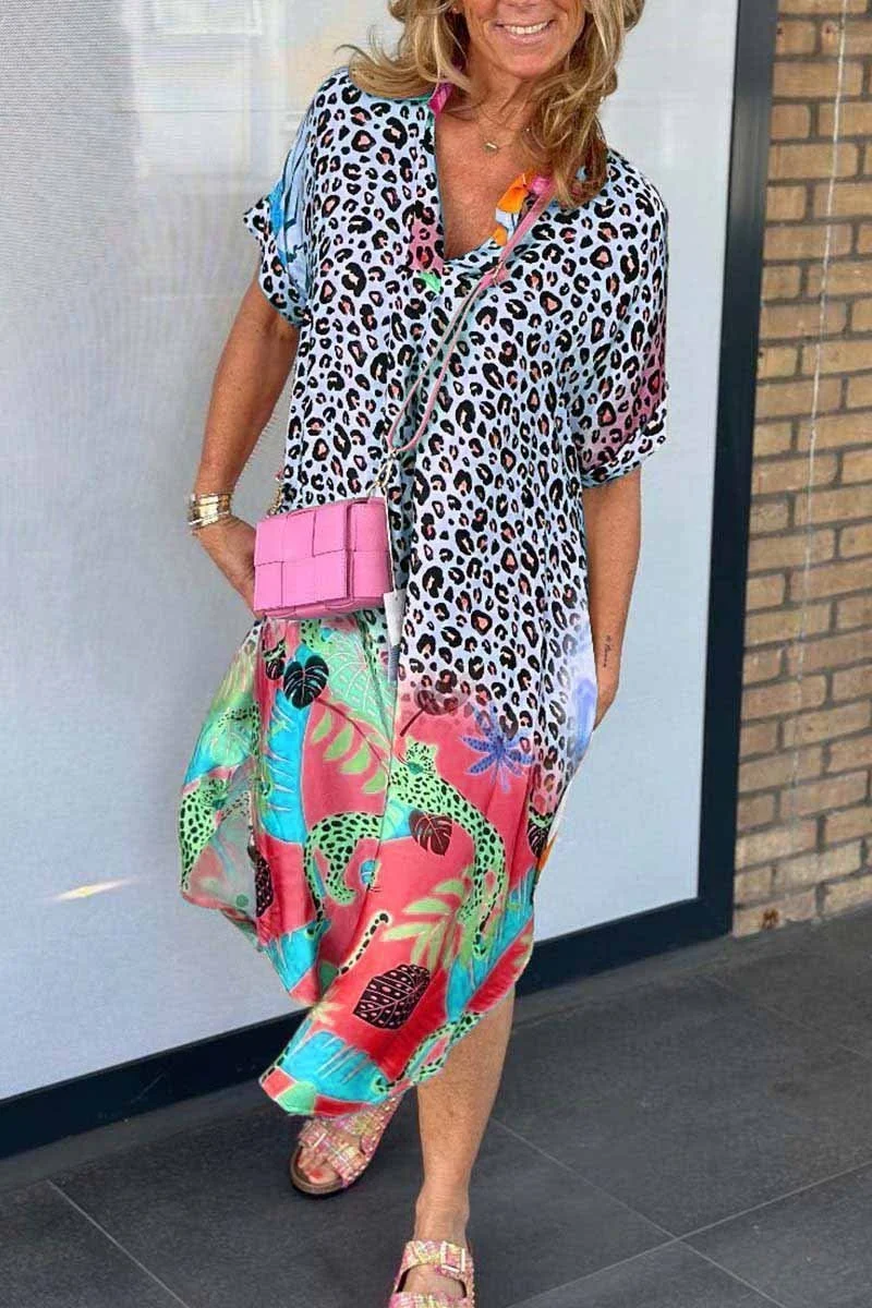 PHONord TaschenE-LÄSSIGES KLEID MIT LEOPARDENPRINT UND KURZEN ÄRMELN