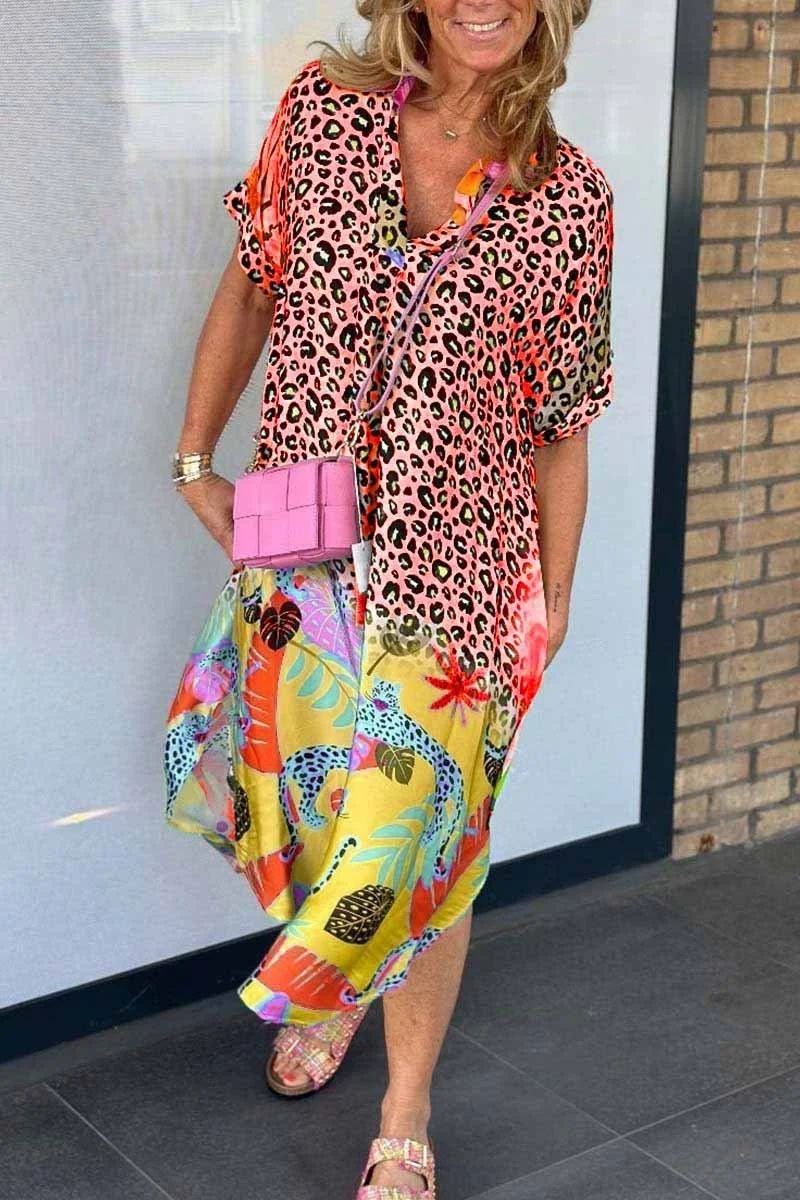 PHONord TaschenE-LÄSSIGES KLEID MIT LEOPARDENPRINT UND KURZEN ÄRMELN