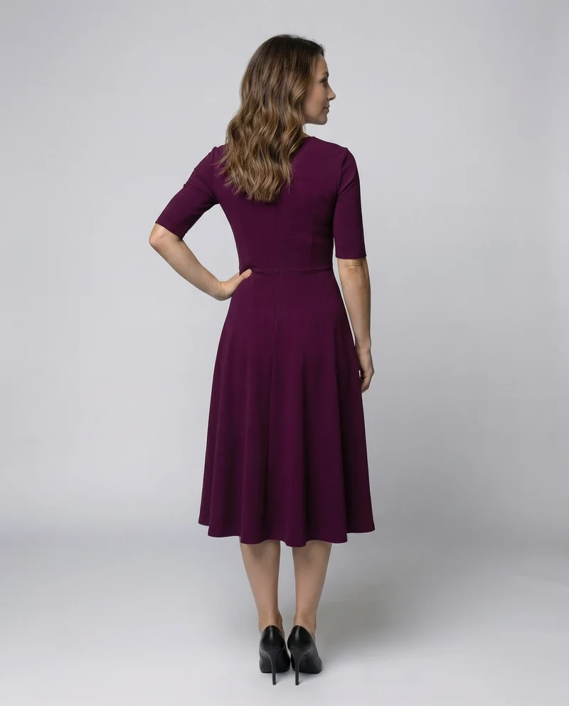Damen Retro-Swingkleid V-Ausschnitt Tellerrock Taschen
