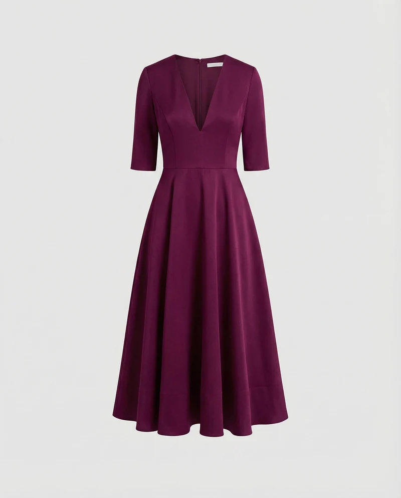 Damen Retro-Swingkleid V-Ausschnitt Tellerrock Taschen