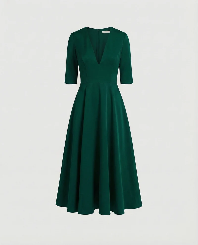 Damen Retro-Swingkleid V-Ausschnitt Tellerrock Taschen
