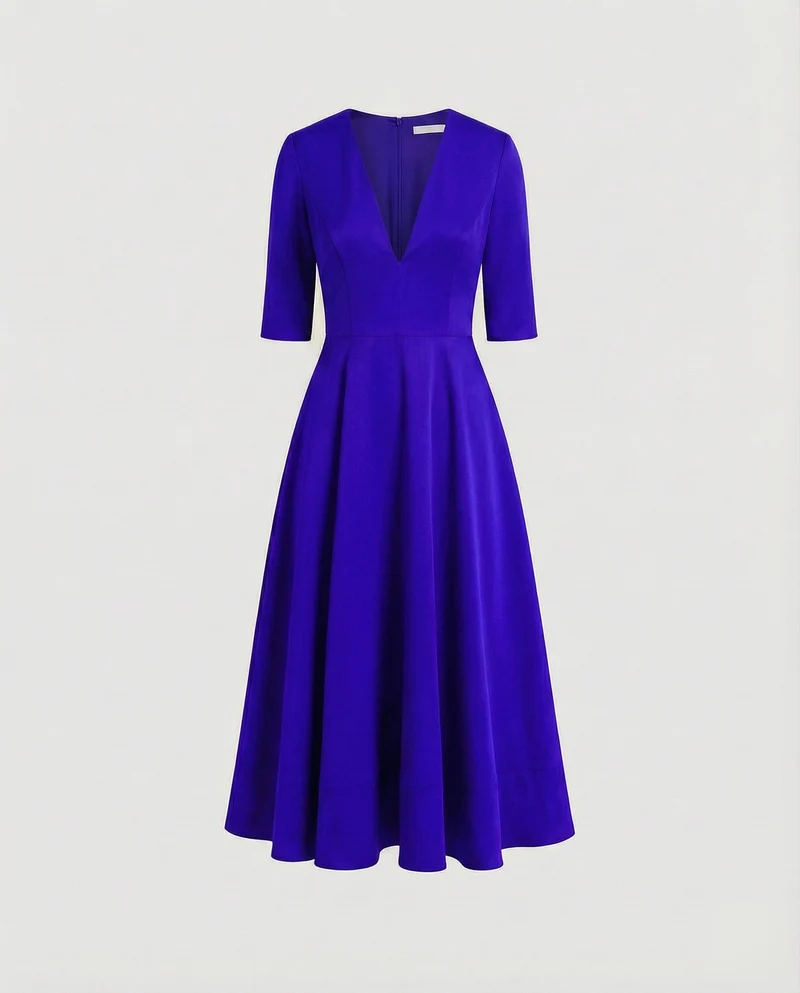 Damen Retro-Swingkleid V-Ausschnitt Tellerrock Taschen