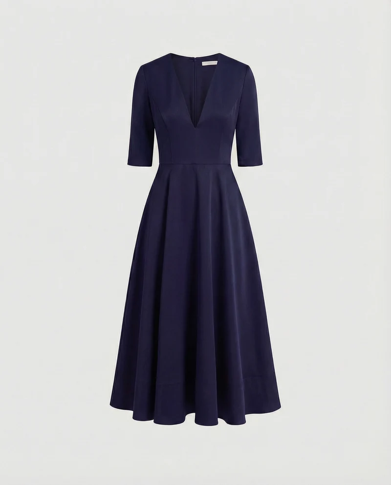 Damen Retro-Swingkleid V-Ausschnitt Tellerrock Taschen