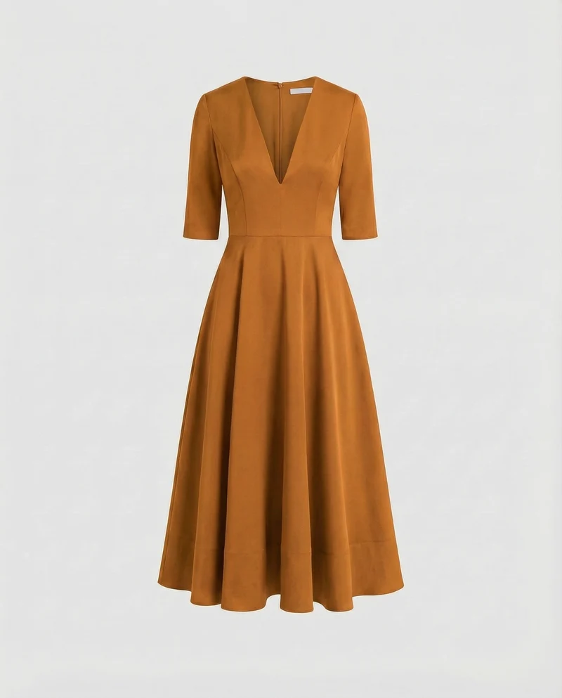 Damen Retro-Swingkleid V-Ausschnitt Tellerrock Taschen