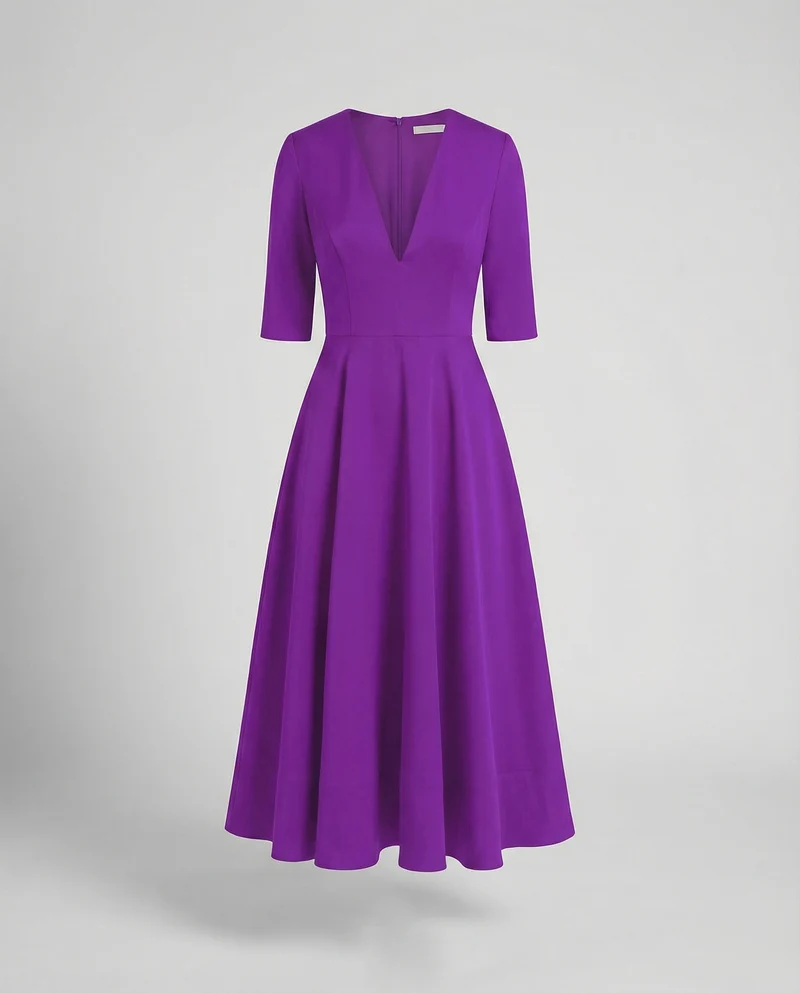 Damen Retro-Swingkleid V-Ausschnitt Tellerrock Taschen