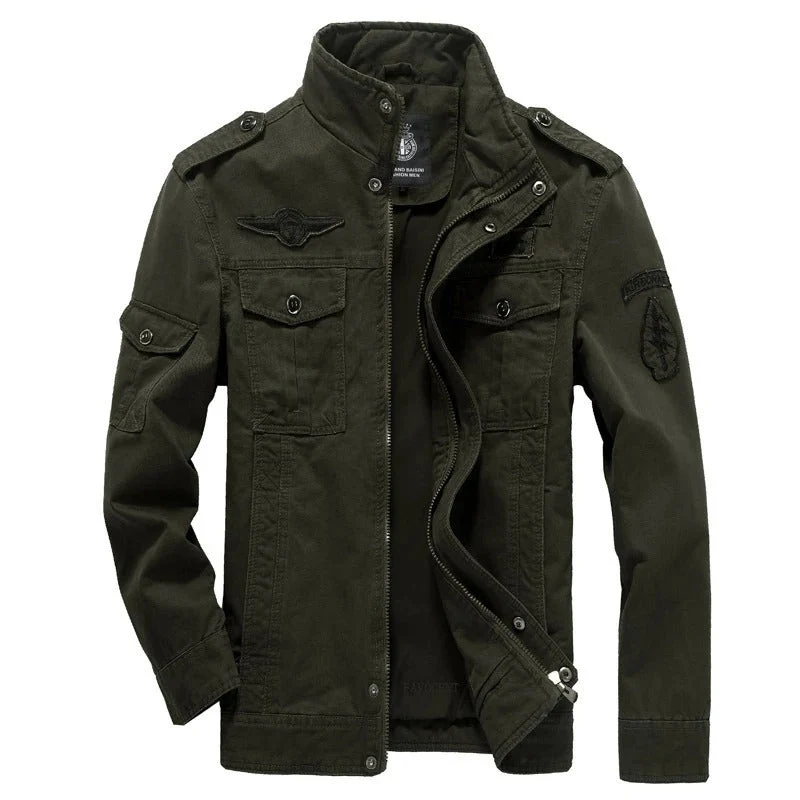 Langärmelige Reißverschluss Militärisch Inspiriert Jacke mit Taschen